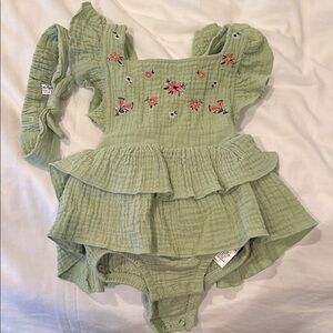 Baby Essentials Light Green Baby Romper with matching headband
